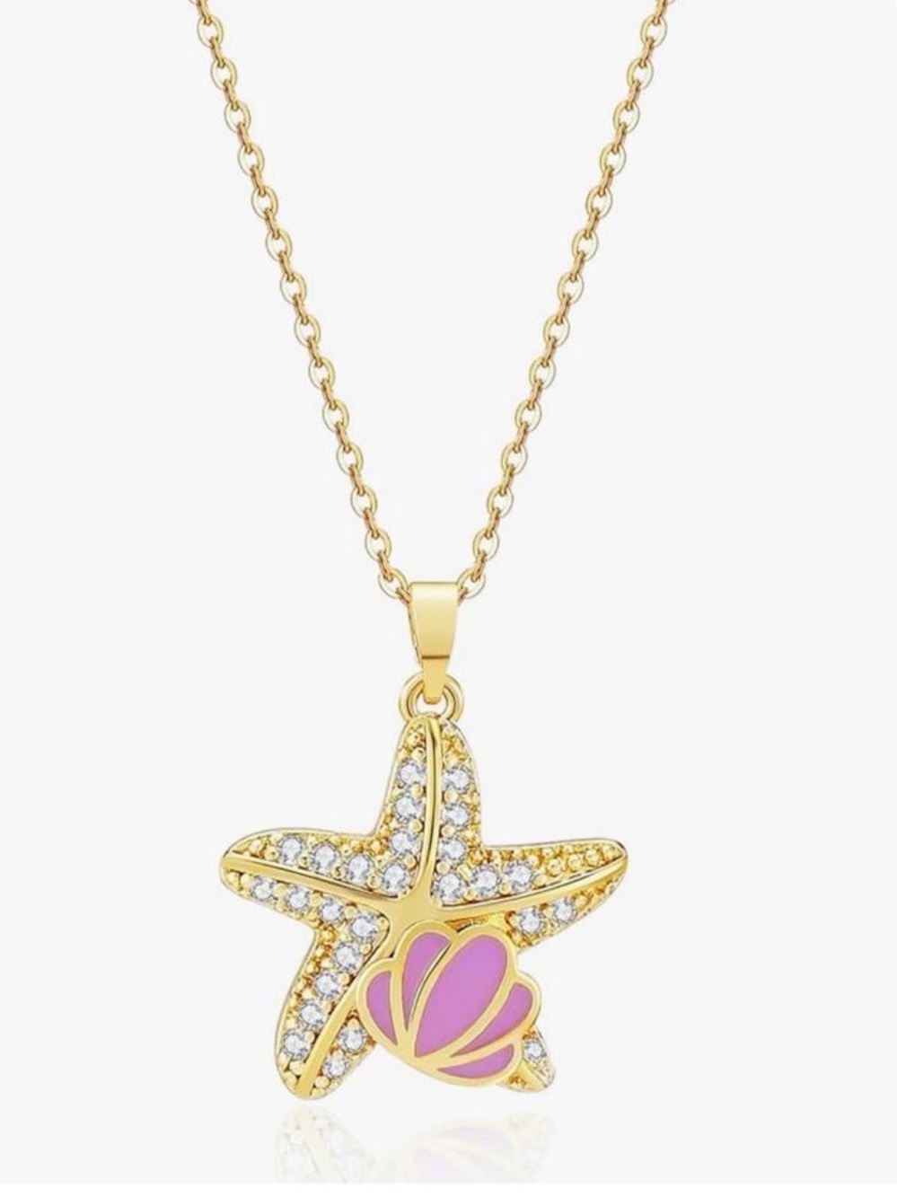 Anthropologie Gold Starfish Pendant Necklace with Pink Shell Accent